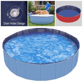 Foldable Pet Swimming Pool PVC Kiddie Baby Dog Swim Pool Bathing Tub Playmat Kids Pools - Blue