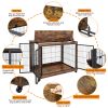 Furniture Style Dog Crate Side Table on Wheels with Double Doors and Lift Top. Rustic Brown, 43.7'' W x 30'' D x 31.1'' H. - as Pic